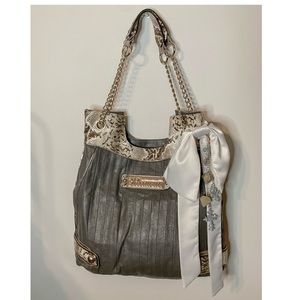 SOLD**Vintage early 2000s Rocawear glam dark grey snakeskin metallic purse